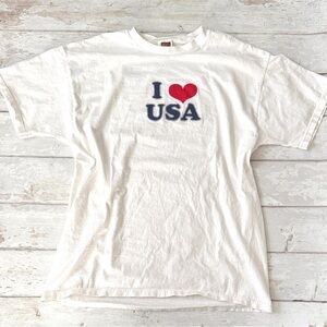 Women’s XL White Short Sleeve Shirt I Heart USA Fruit of the Loom 100% Cotton